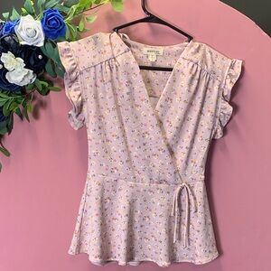 Sweet Claire Lavender Floral Wrap Blouse
